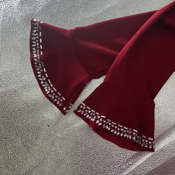 Spence red knit shift dress long sleeves with flare and silver sparkle detail - Picture 11 of 11